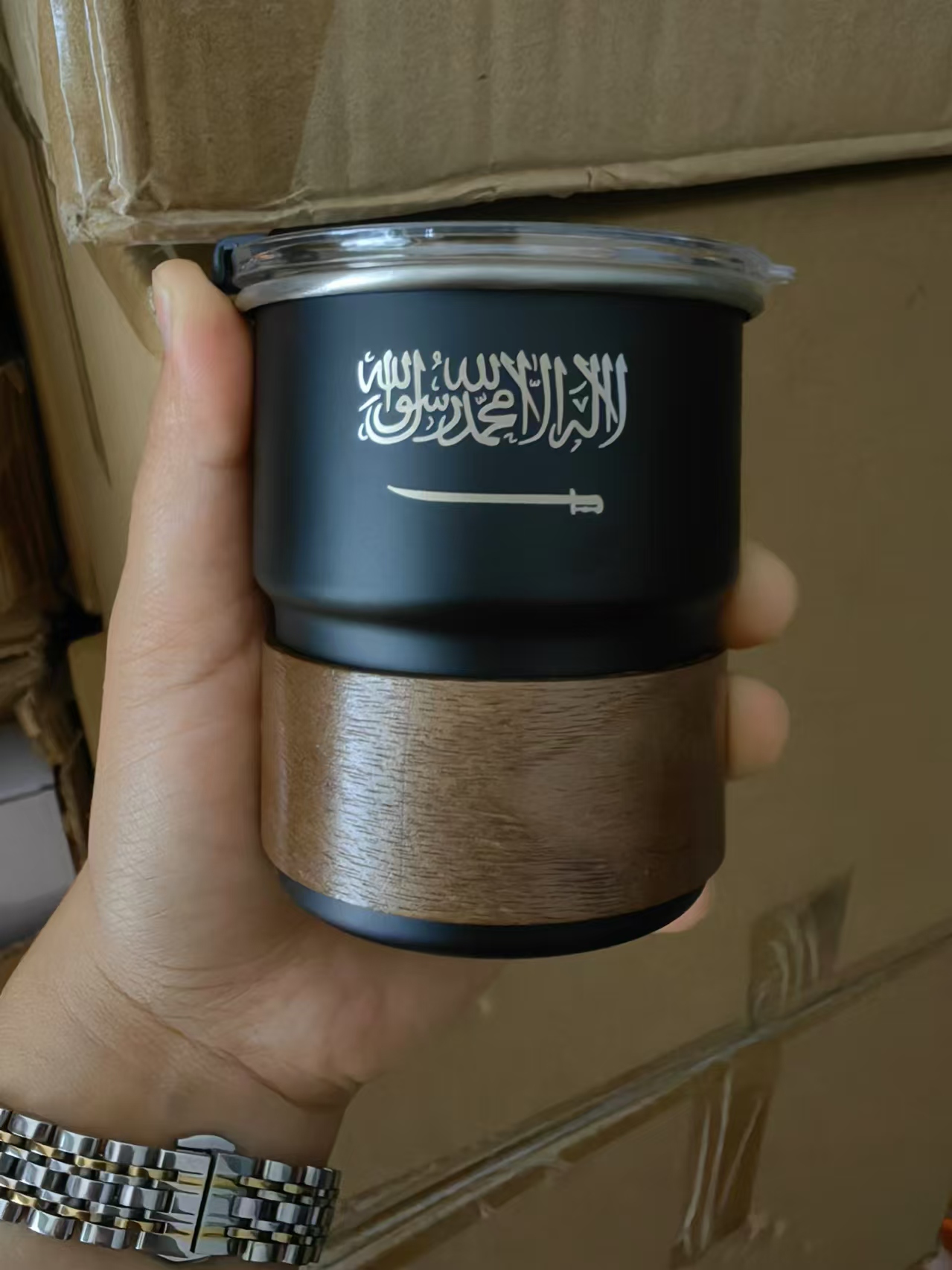 Coffee Equipment For Camping - サウジアラビアの国旗ロゴステンレス鋼カップビールジョッキ蓋付き木製 300 ミリリットル屋外キャンプコーヒーマグ