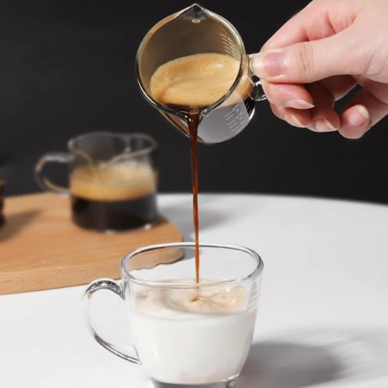 Espresso Shot Glass - 70/75ml エスプレッソショットグラス ダブル注ぎ口ガラス計量カップ 耐熱ハンドル クリアスケール ワイン