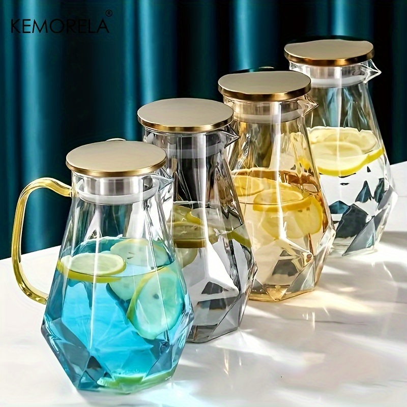 Espresso Shot Glass - 1 個ダイヤモンドテクスチャガラスティーポットセット温冷水ケトル水差し透明コーヒーポット家庭用水カラフェガラスピッチャー