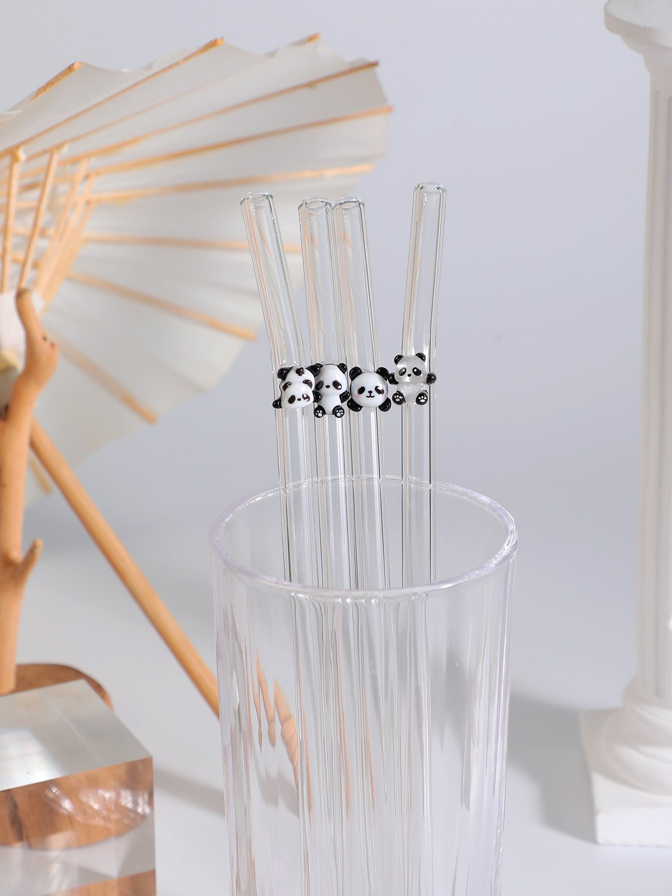Espresso Shot Glass - 4/7PCS パンダデザイン 再利用可能な曲がったガラスストロー、かわいいコーヒー＆ドリンクアクセサリー、ビーチパーティーの必需品、デザートショップのお気に入りのギフト