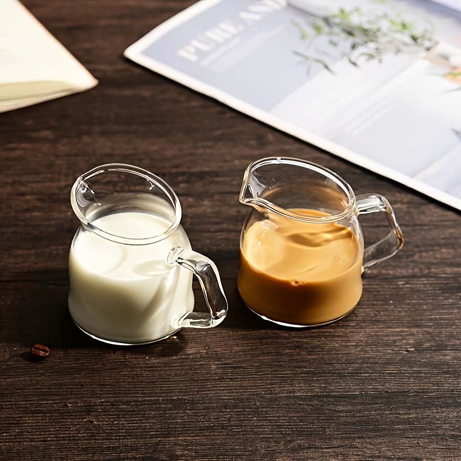 Espresso Shot Glass - 2個ミニガラスエスプレッソカップクリーマーピッチャー、ハンドル付き3.5オンス透明コーヒーポット、コーヒーミルク用電子レンジ対応ミルクジャグ、ミルク