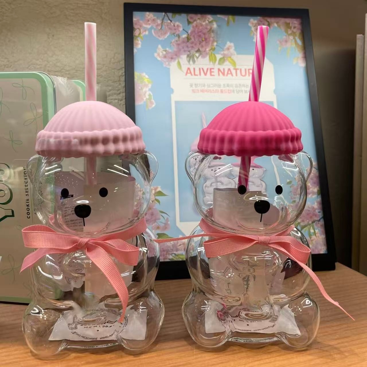 Espresso Shot Glass - Bk クマ型ガラスストローカップ ピンク 透明タンブラー 夏用 アイスコーヒー用