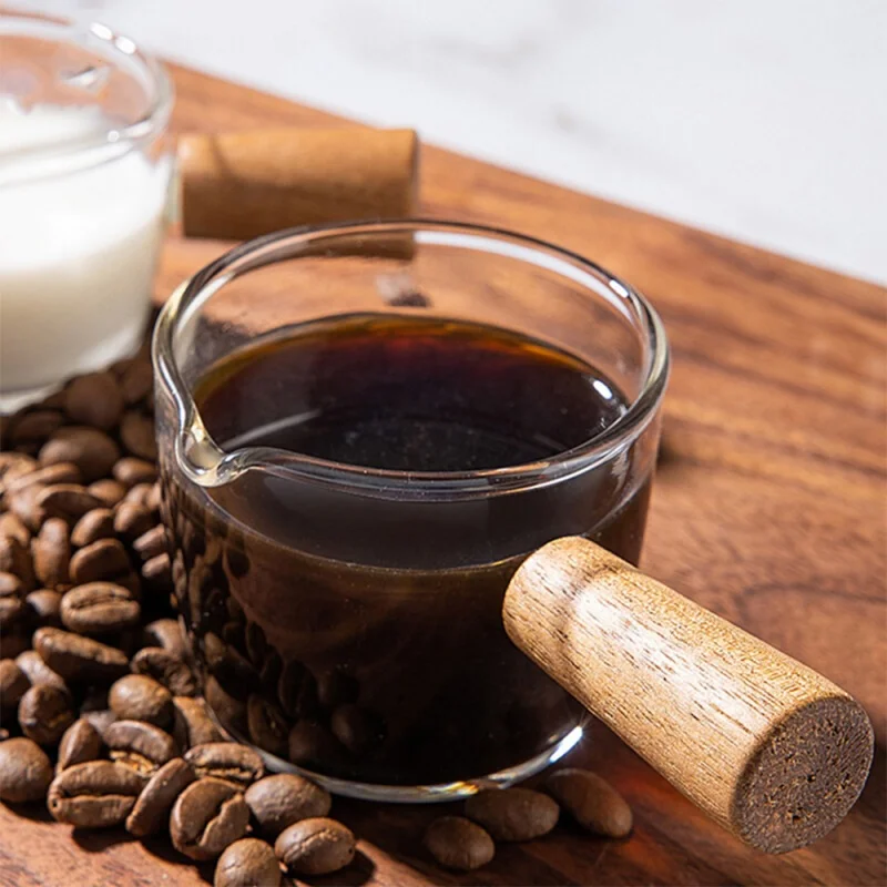 50/100 ミリリットルガラス計量カップ木製ハンドルエスプ - Espresso Shot Glass のレビューと価格
