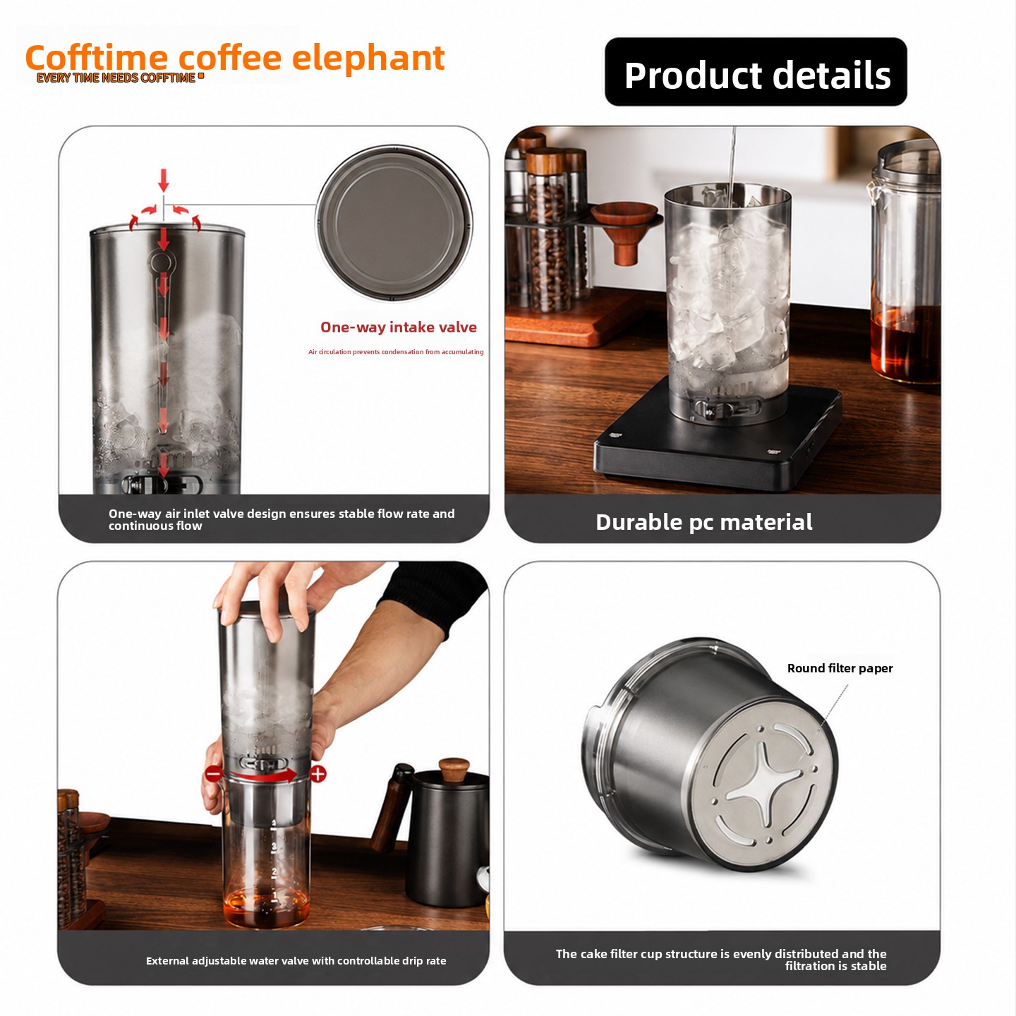450ml コールドブリューコーヒーメーカー、アイスドリップ - Coffee Equipment For Camping のレビューと価格