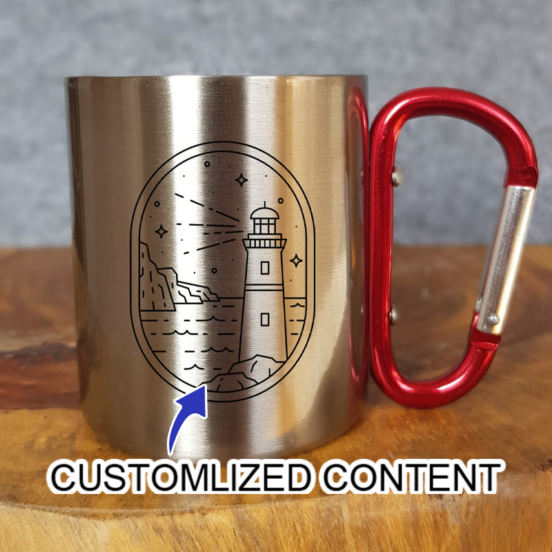 ステンレス製キャンプマグカップ。カラビナ付きハンドル、山と月 - Coffee Equipment For Camping のレビューと価格